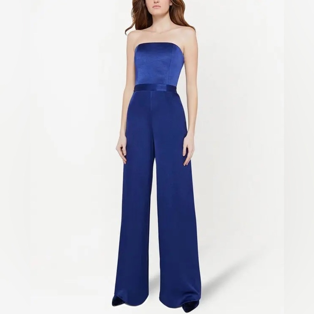 ALICE + OLIVIA Strapless Wide Leg‎ Jumpsuit Royal Blue Size 0 XS Satin Party